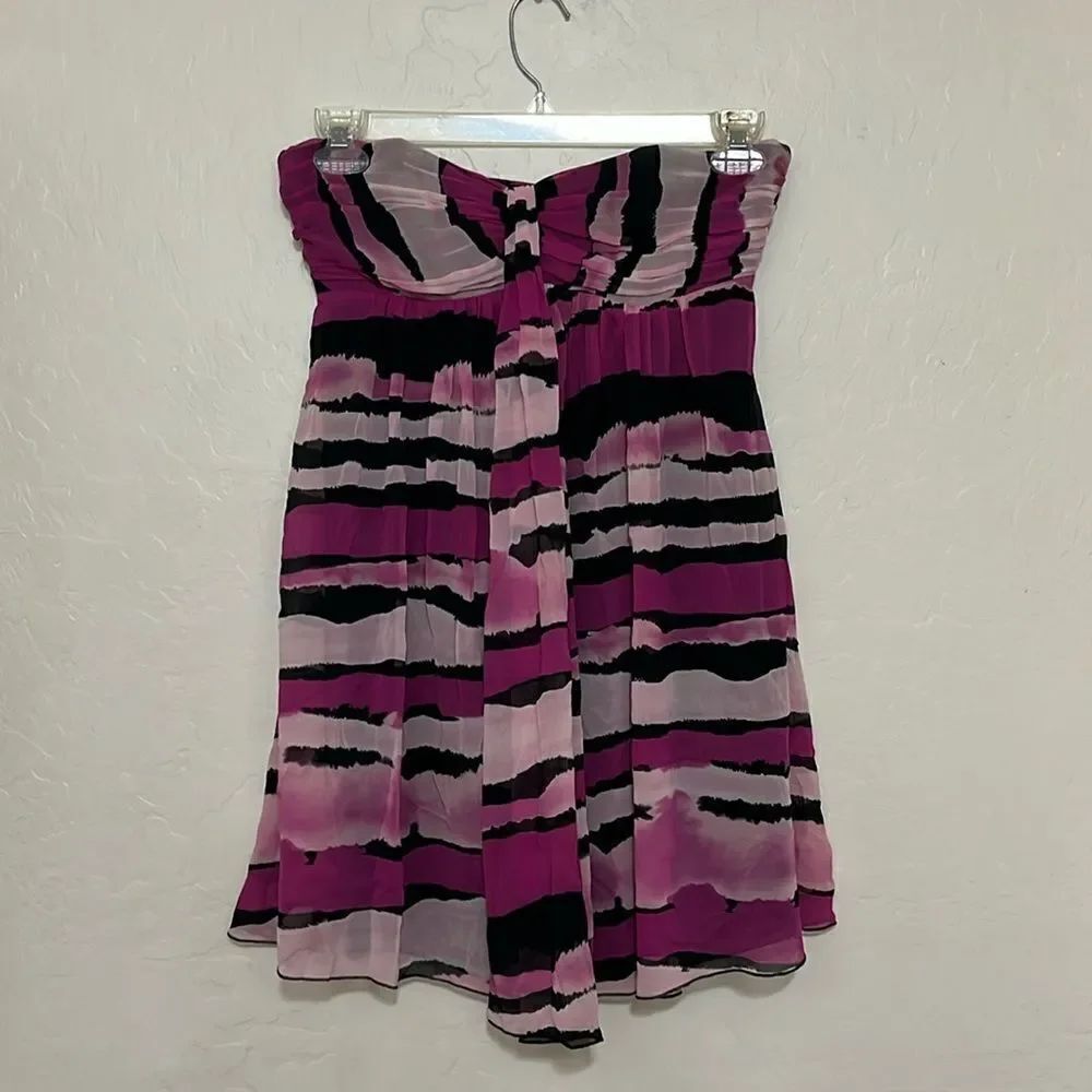 Y2K Express Strapless Multi Color Pink Black Stripe Dress Feminine 2000’s